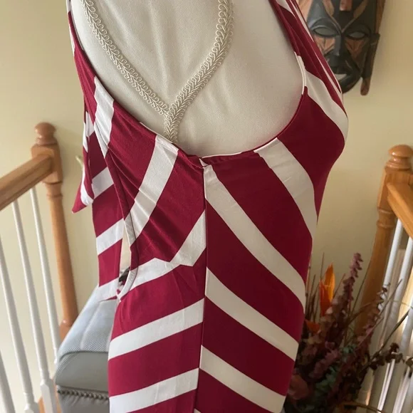 Elegant Striped Maxi Mermaid Dress - Back Out -Red and White - NWT